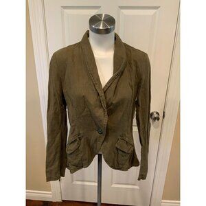 Free People Army Green Linen Single Button Blazer, Size XS